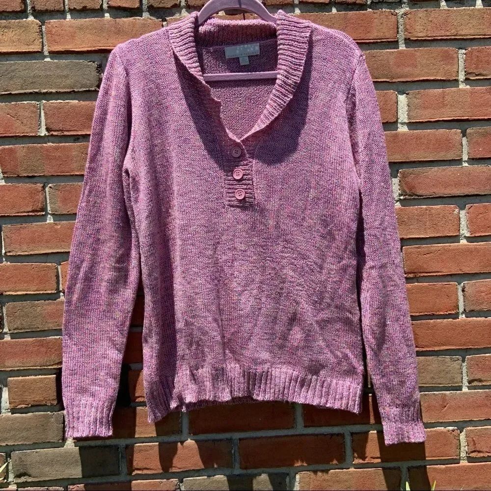 Carolyn Taylor 3 Button Pink Multicolor Sweater